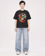 Mockup Boxy Heavyweight Tee Black female full-body 23
