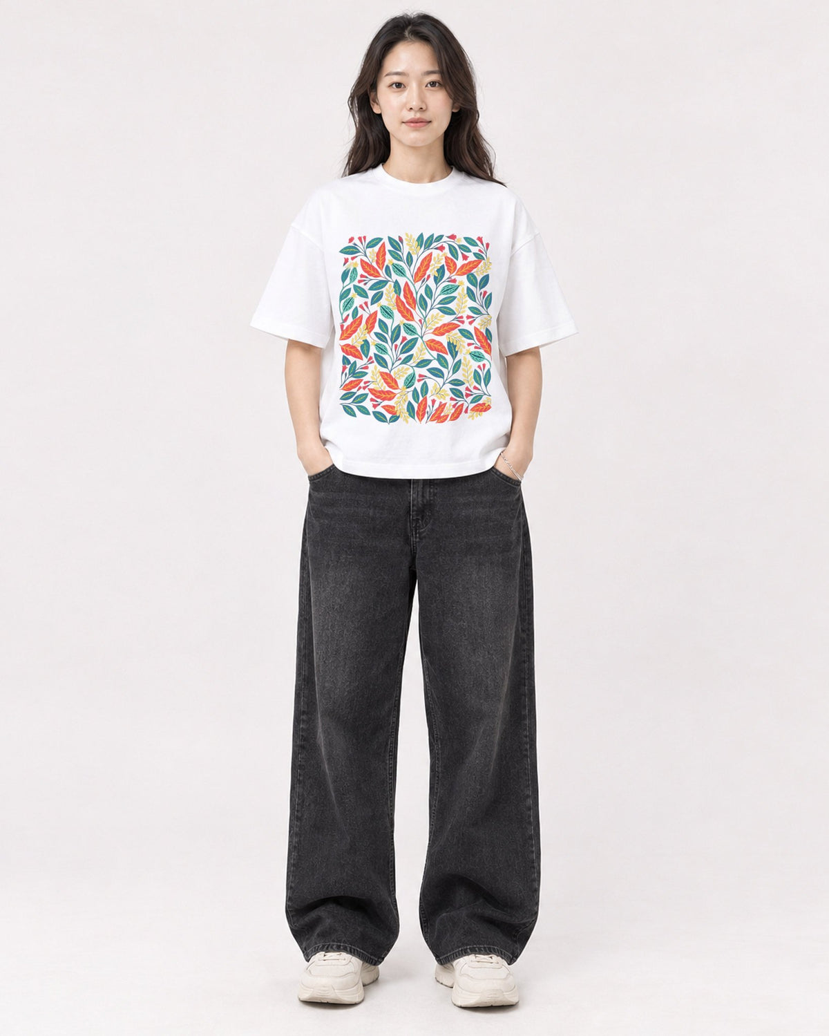 Mockup Boxy Heavyweight Tee White female full-body 03