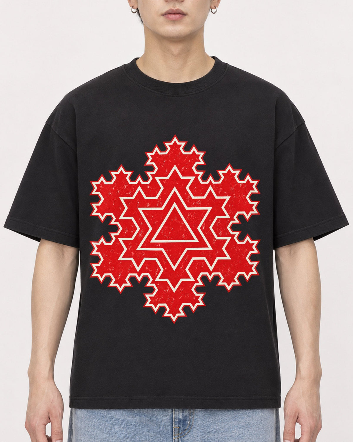 Mockup Boxy Heavyweight Tee Black male close-up 01