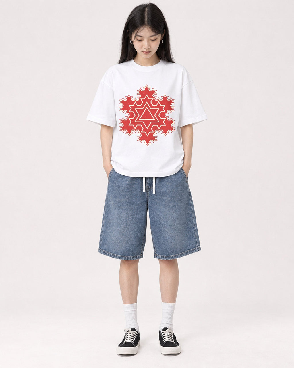 Mockup Boxy Heavyweight Tee White female full-body 01