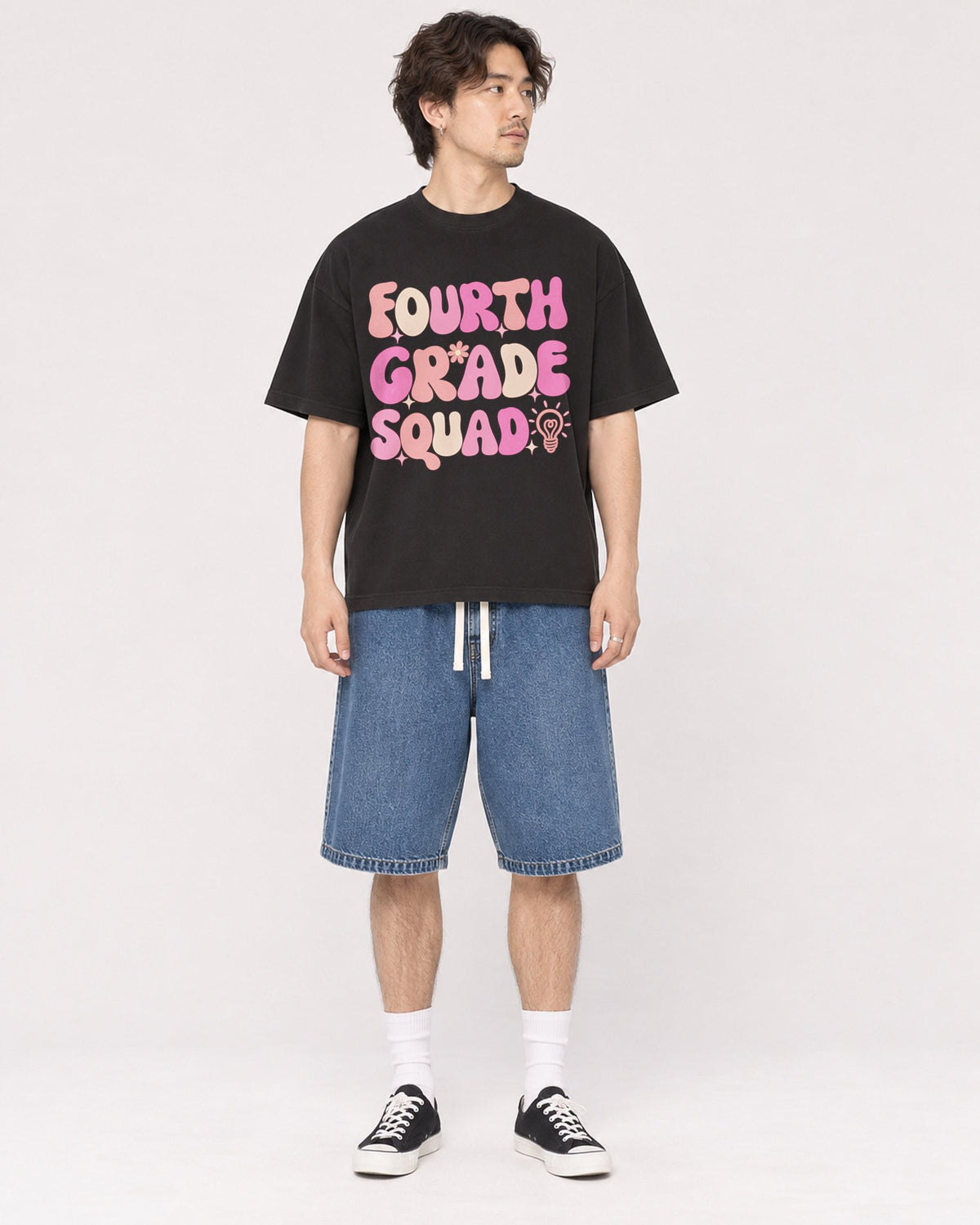 Mockup Boxy Heavyweight Tee Black male full-body 03