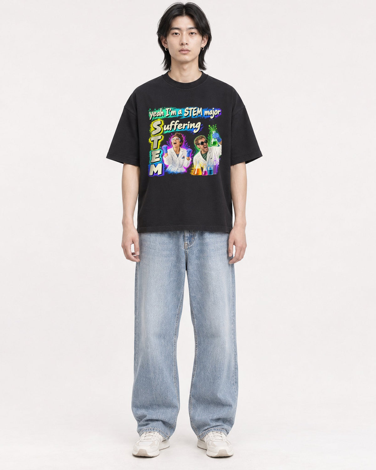 Mockup Boxy Heavyweight Tee Black male full-body 41