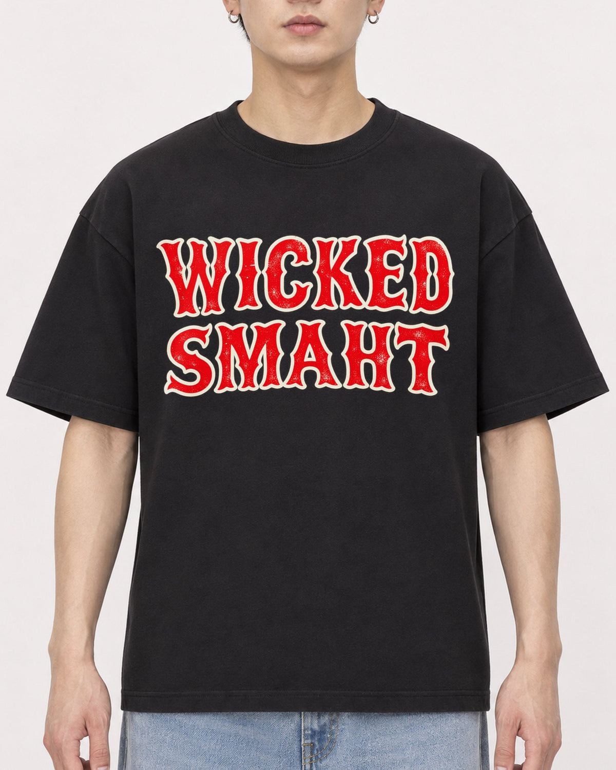 Mockup Boxy Heavyweight Tee Black male close-up 01