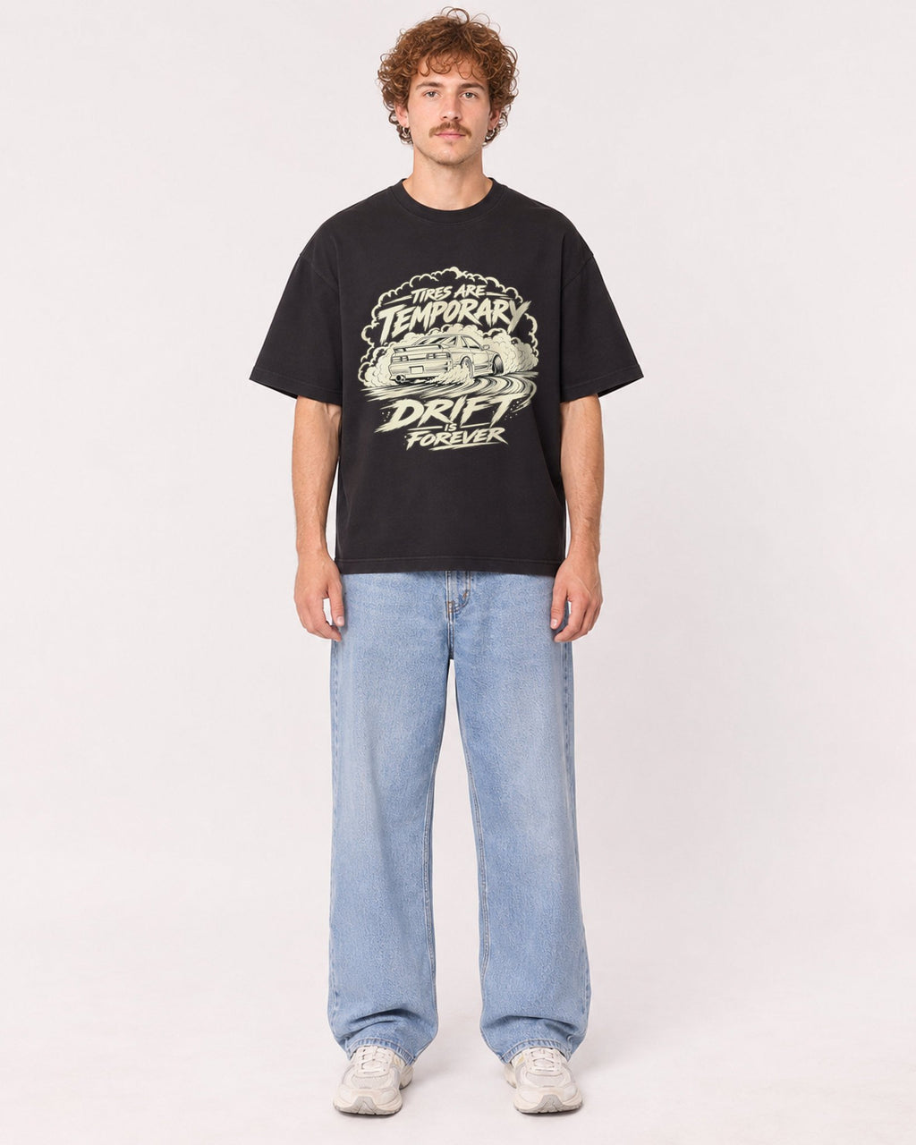 Mockup Boxy Heavyweight Tee Black male full-body 09