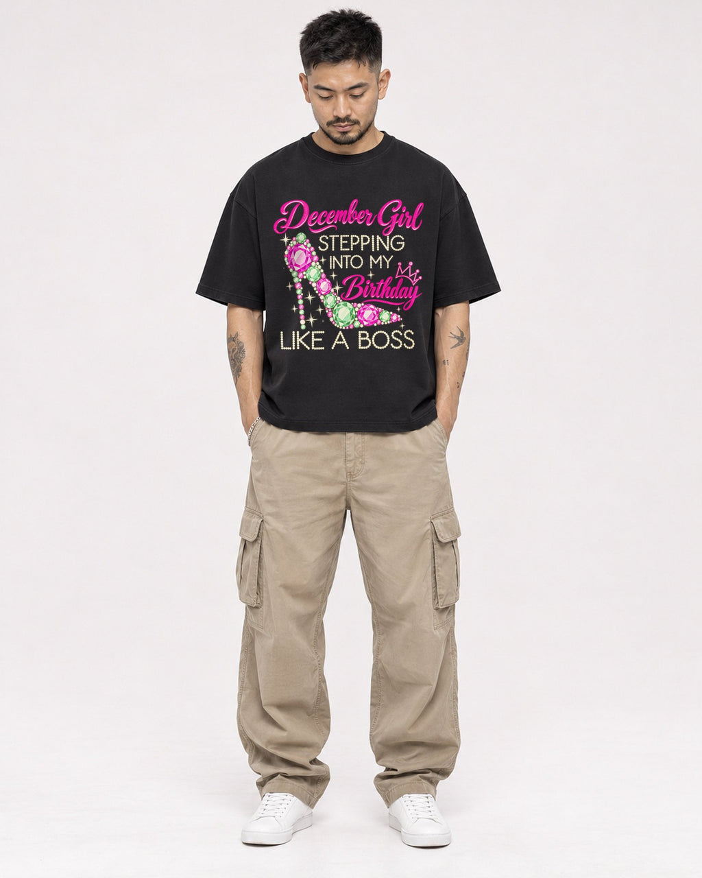 Mockup Boxy Heavyweight Tee Black male full-body 12