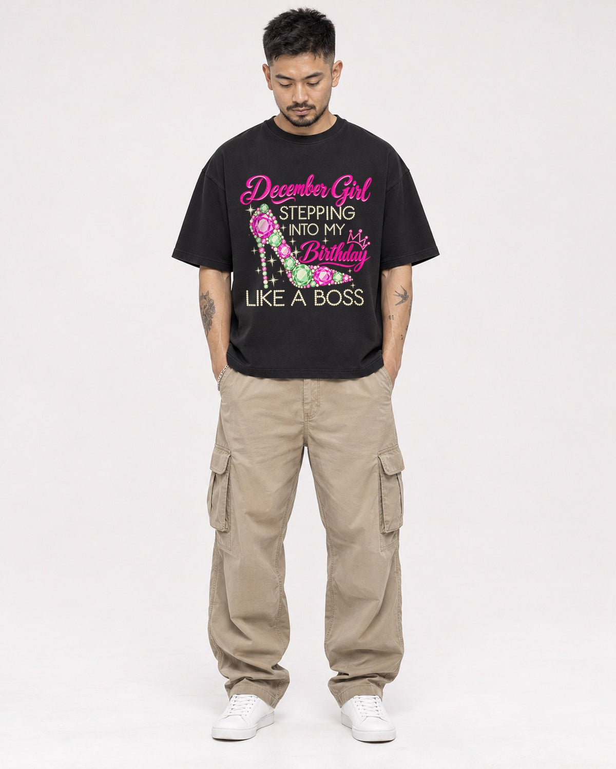 Mockup Boxy Heavyweight Tee Black male full-body 12