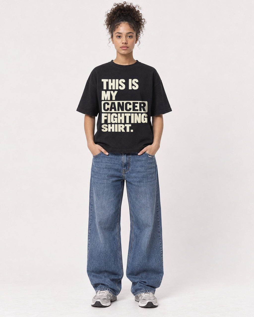 Mockup Boxy Heavyweight Tee Black female full-body 20