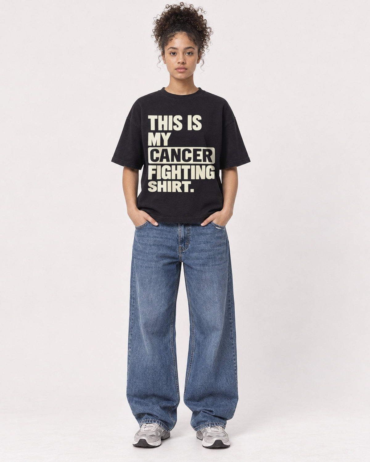Mockup Boxy Heavyweight Tee Black female full-body 20