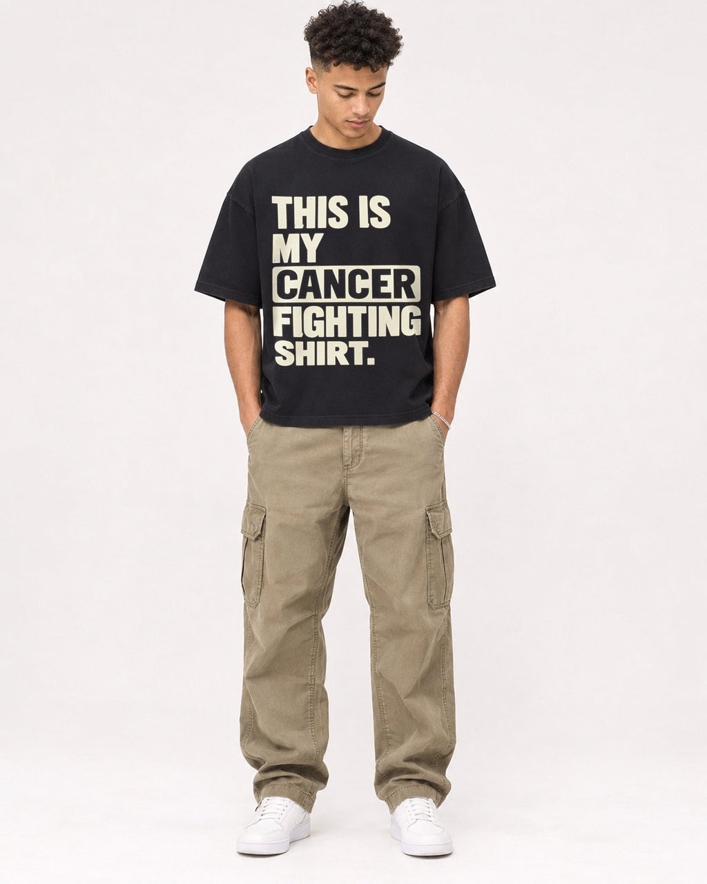 Mockup Boxy Heavyweight Tee Black male full-body 20