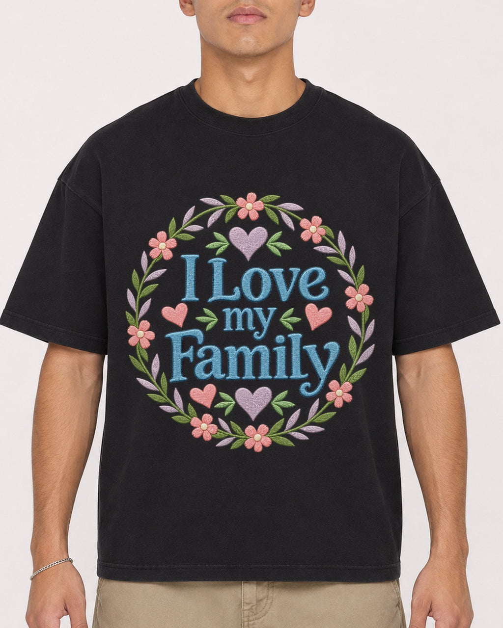Mockup Boxy Heavyweight Tee Black male close-up 16