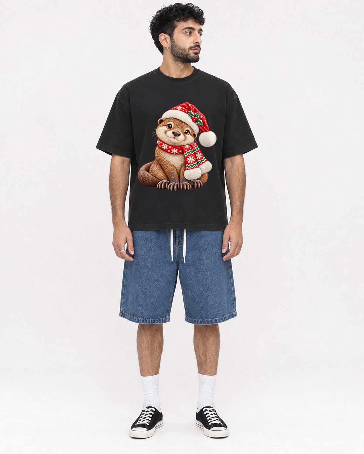 Mockup Boxy Heavyweight Tee Black male full-body 07