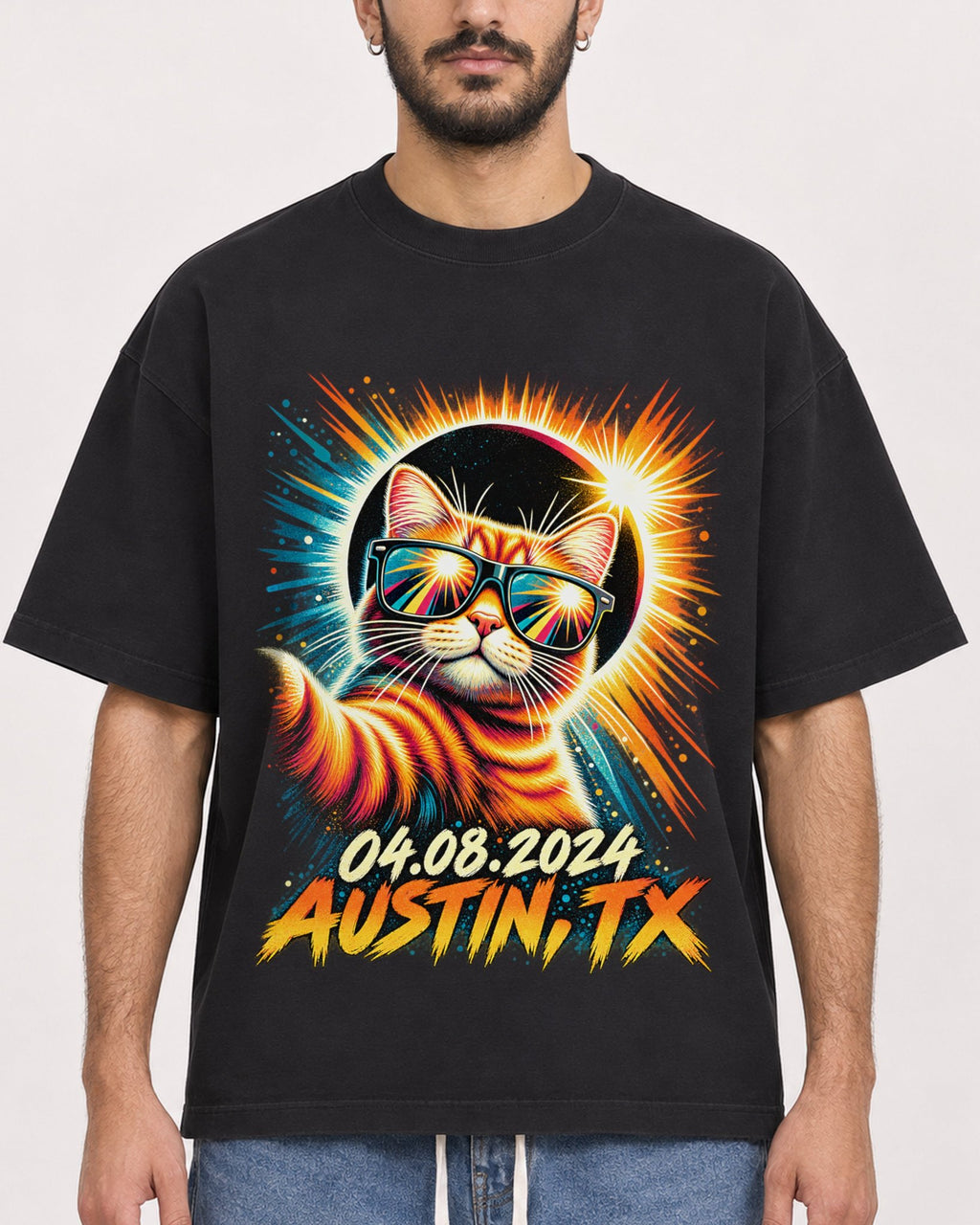 Mockup Boxy Heavyweight Tee Black male close-up 07