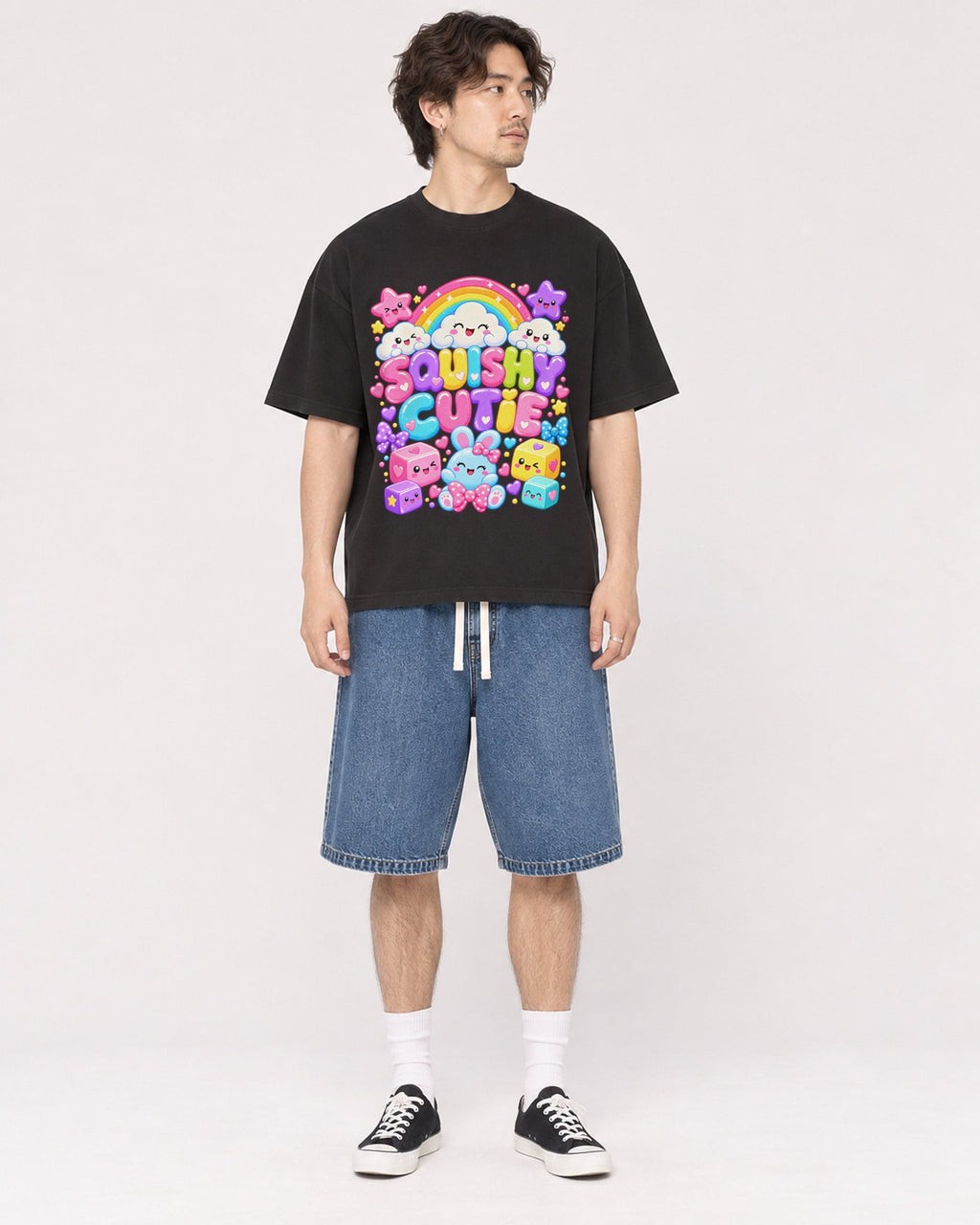 Mockup Boxy Heavyweight Tee Black male full-body 03