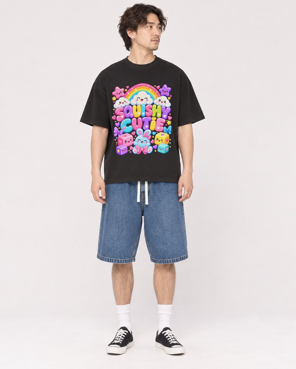 Mockup Boxy Heavyweight Tee Black male full-body 03