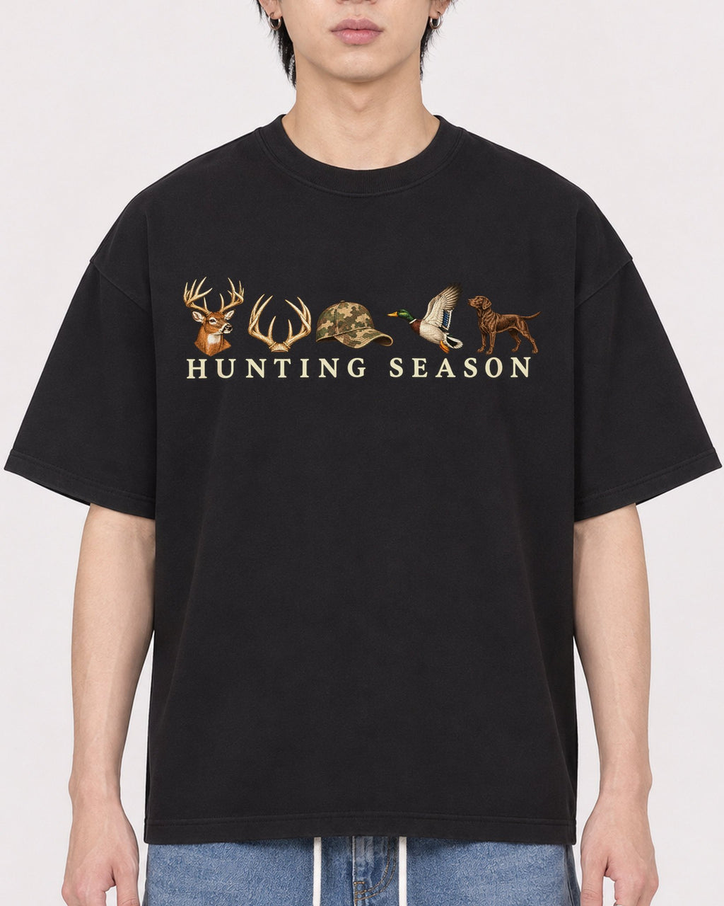 Mockup Boxy Heavyweight Tee Black male close-up 11