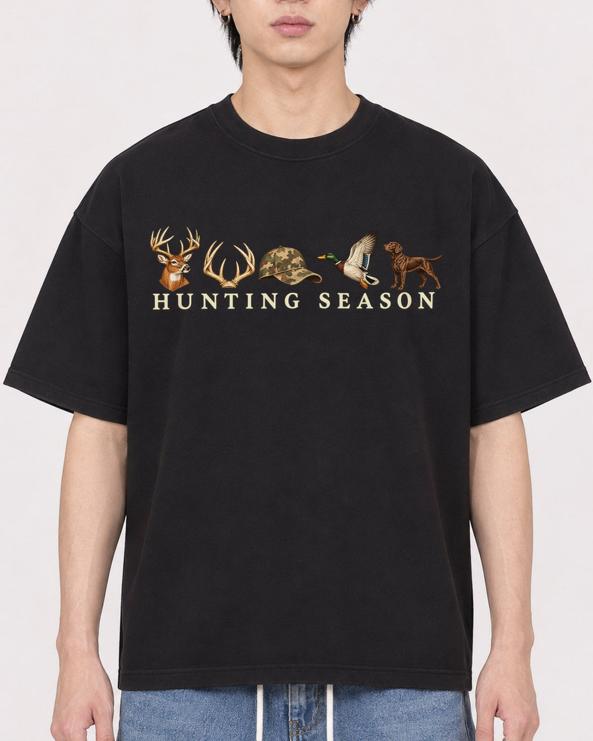 Mockup Boxy Heavyweight Tee Black male close-up 11
