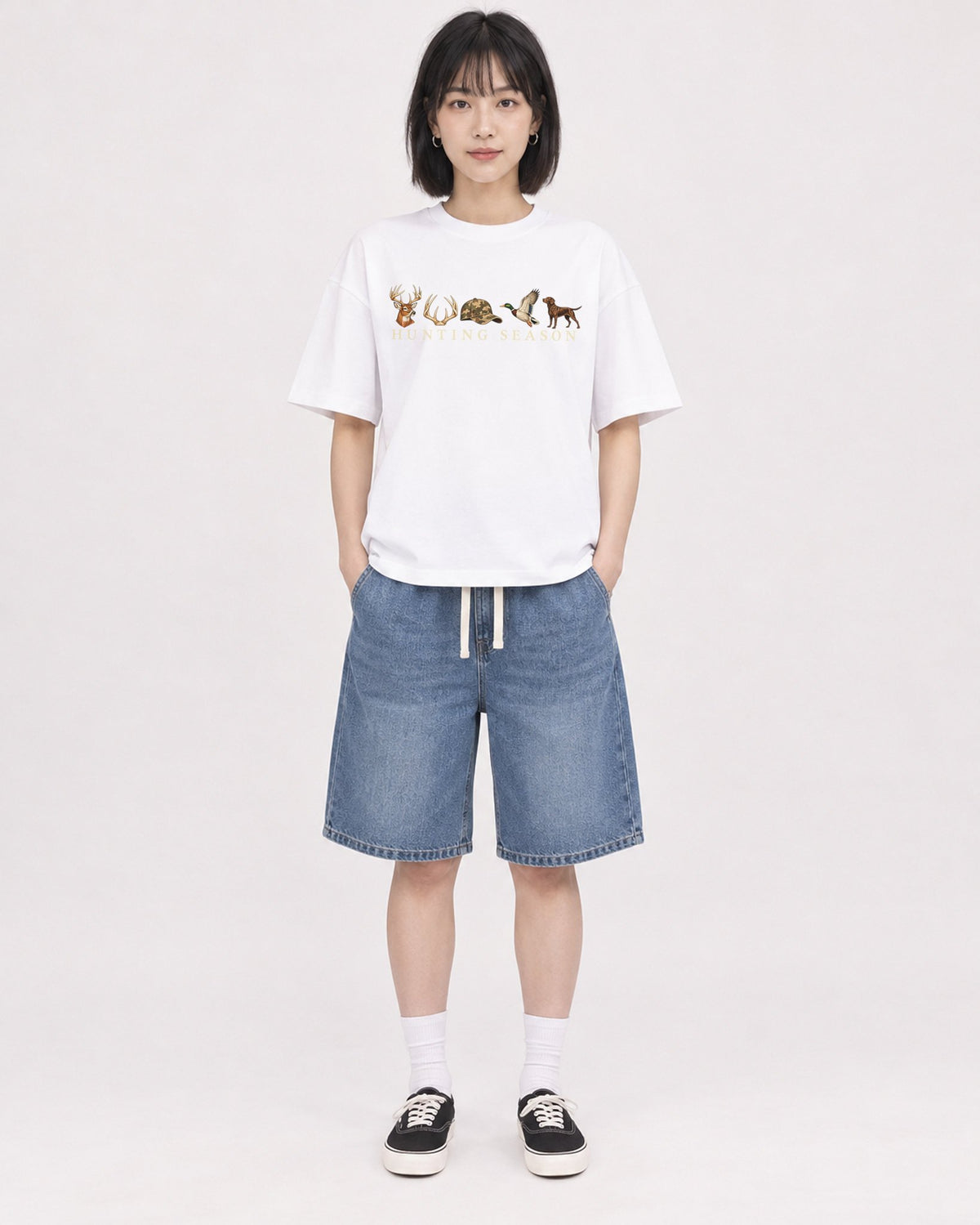 Mockup Boxy Heavyweight Tee White female full-body 11