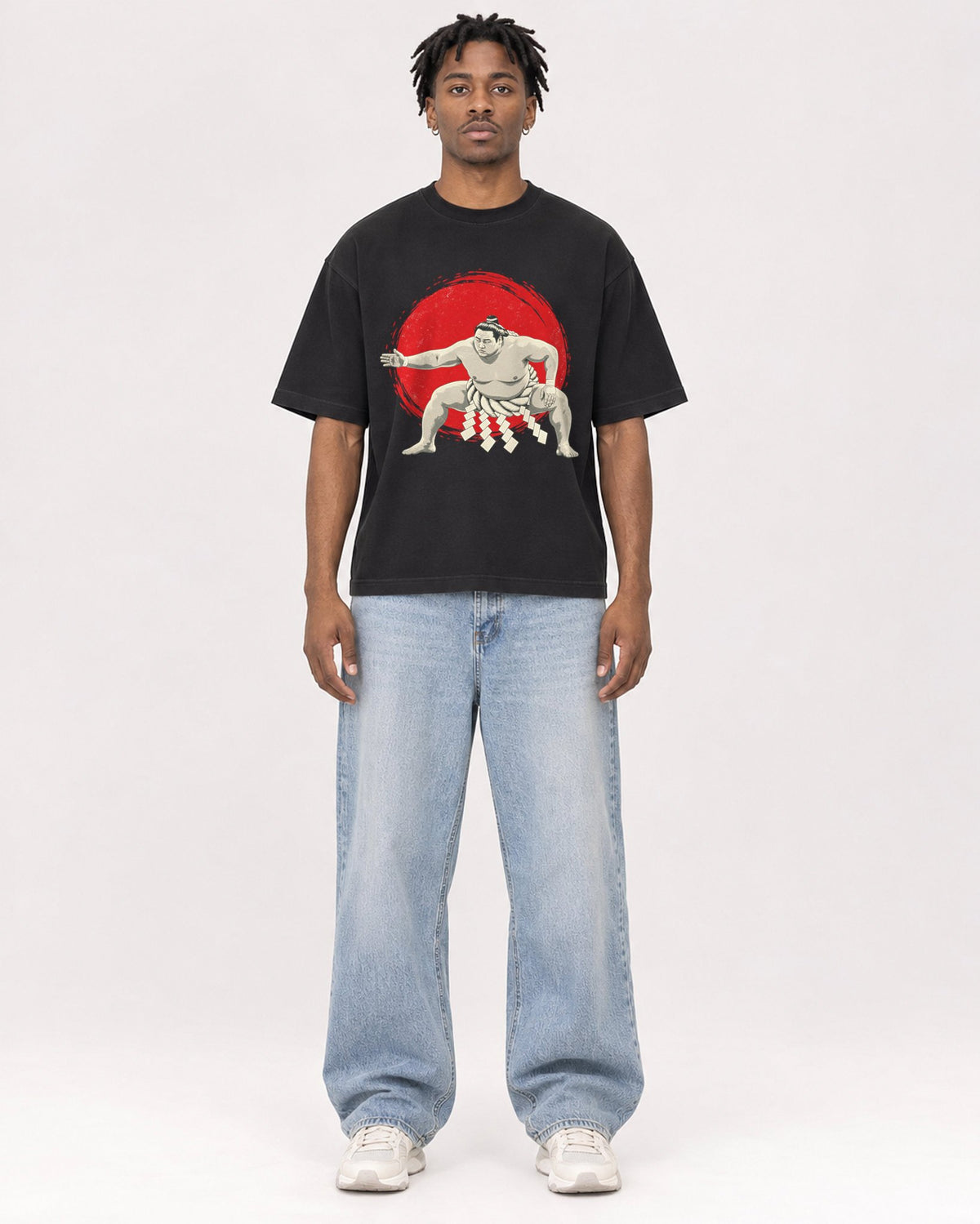 Mockup Boxy Heavyweight Tee Black male full-body 05
