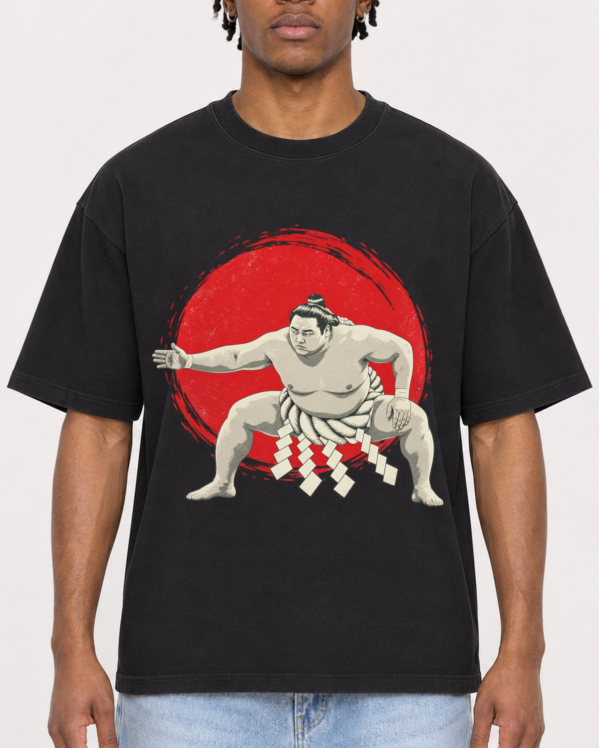 Mockup Boxy Heavyweight Tee Black male close-up 05