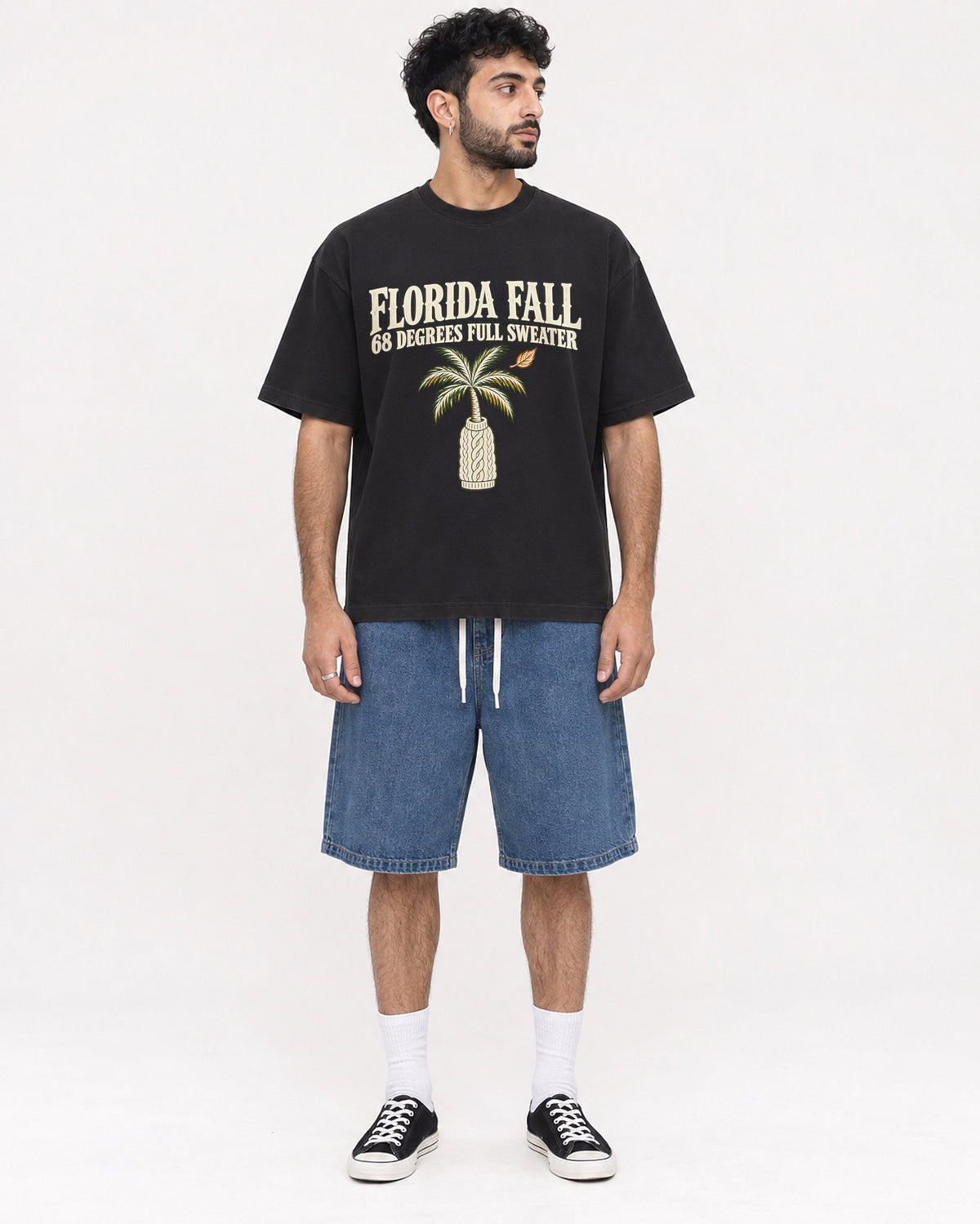 Mockup Boxy Heavyweight Tee Black male full-body 07