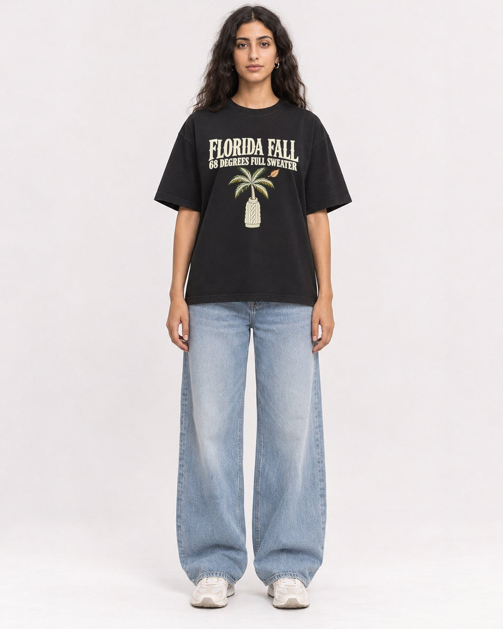 Mockup Boxy Heavyweight Tee Black female full-body 07