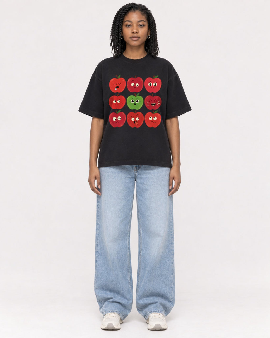 Mockup Boxy Heavyweight Tee Black female full-body 15