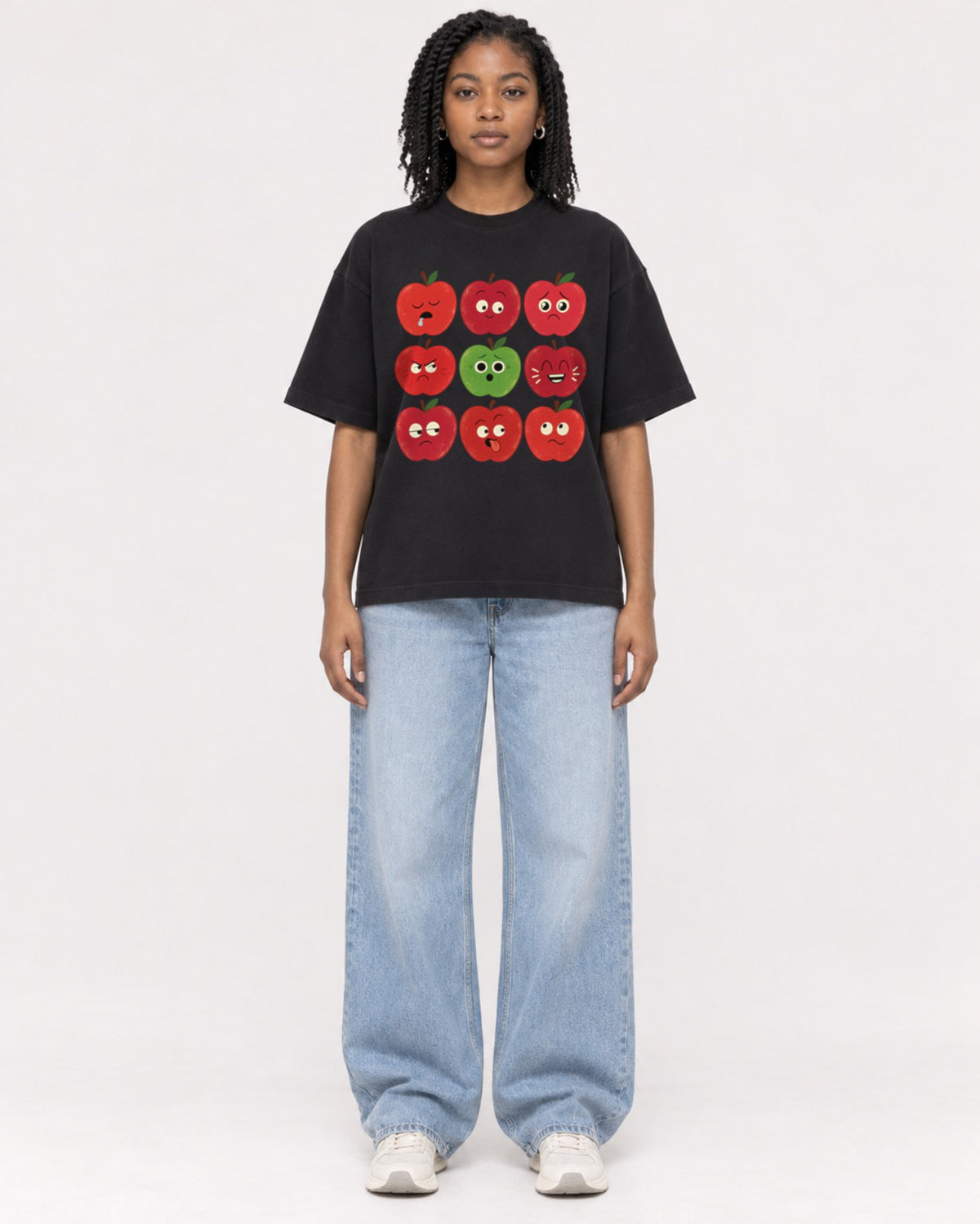 Mockup Boxy Heavyweight Tee Black female full-body 15