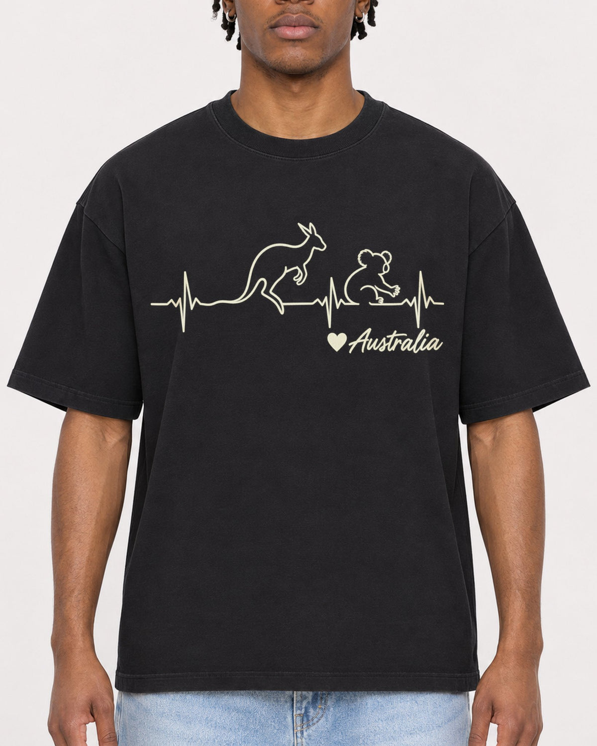 Mockup Boxy Heavyweight Tee Black male close-up 05