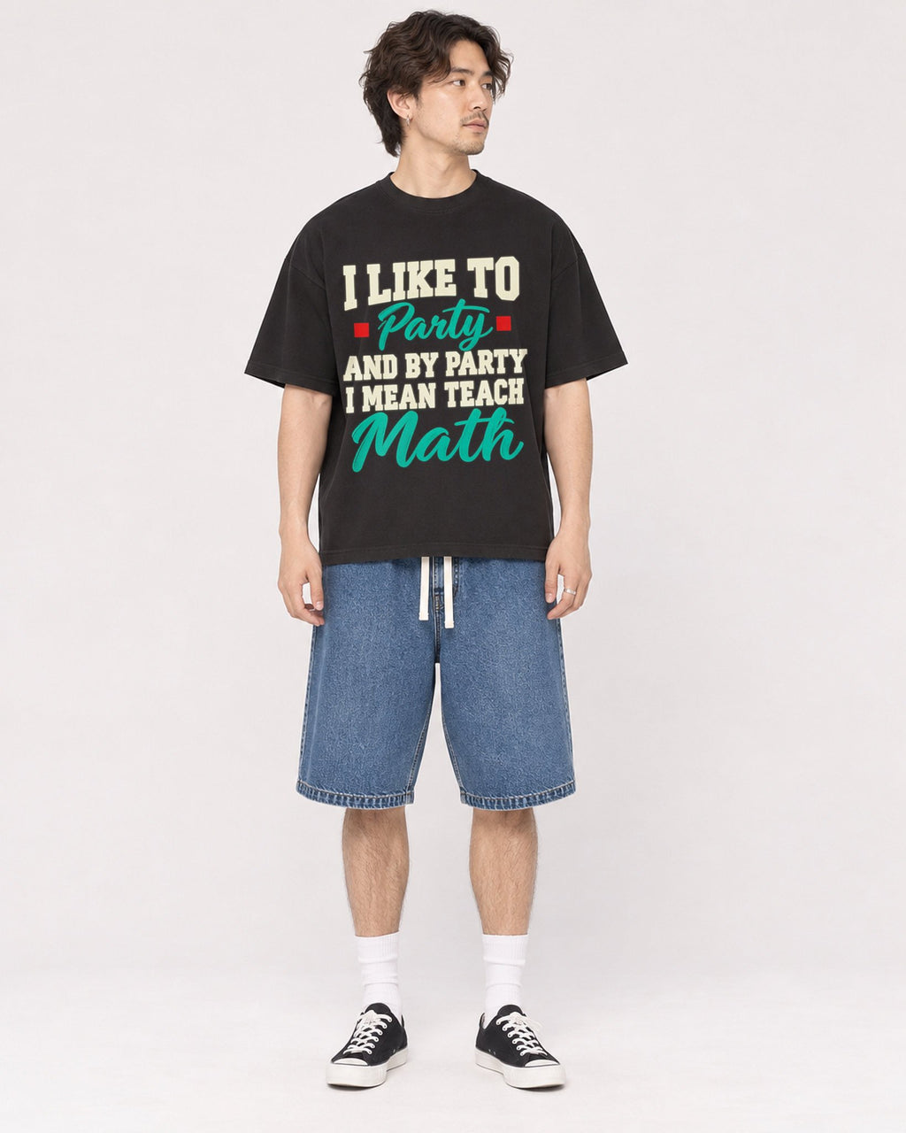 Mockup Boxy Heavyweight Tee Black male full-body 03