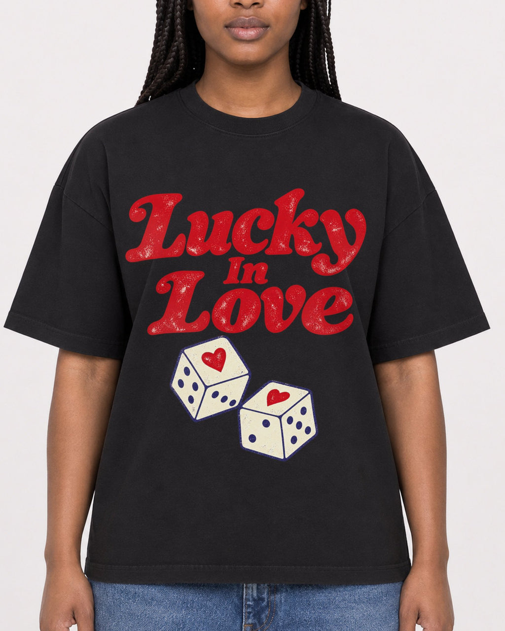 Mockup Boxy Heavyweight Tee Black female close-up 04