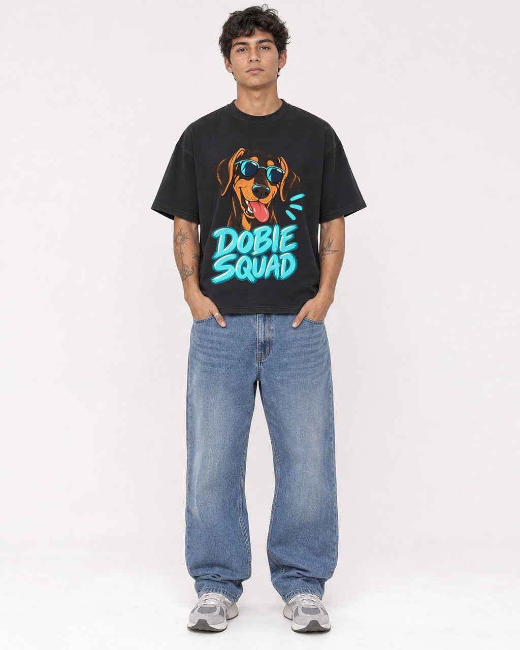 Mockup Boxy Heavyweight Tee Black male full-body 06