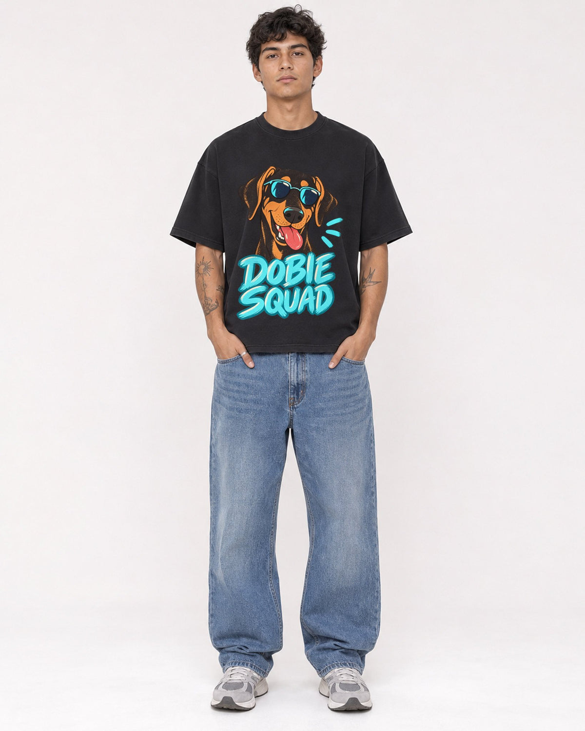 Mockup Boxy Heavyweight Tee Black male full-body 06
