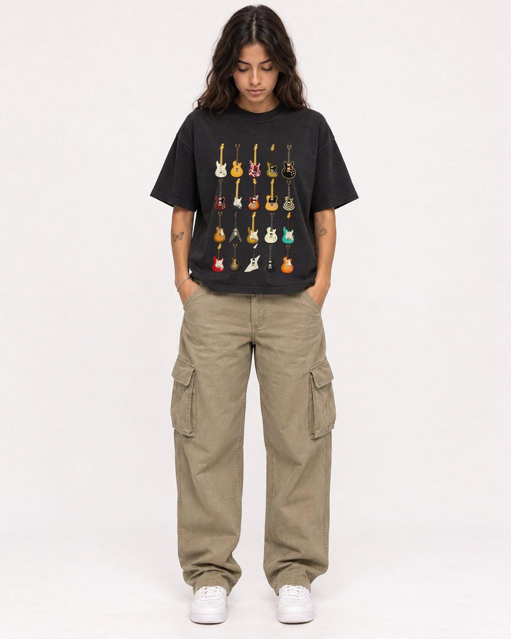 Mockup Boxy Heavyweight Tee Black female full-body 06