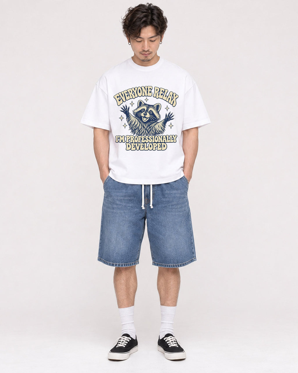 Mockup Boxy Heavyweight Tee White male full-body 03