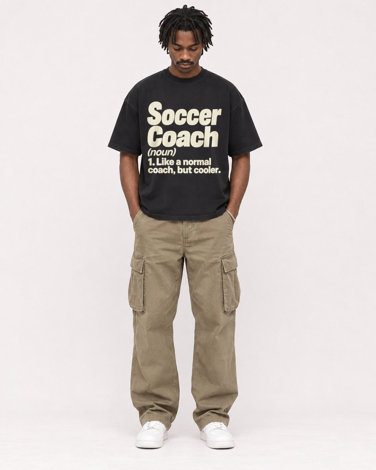 Mockup Boxy Heavyweight Tee Black male full-body 04