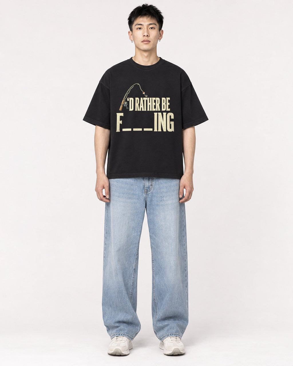 Mockup Boxy Heavyweight Tee Black male full-body 21
