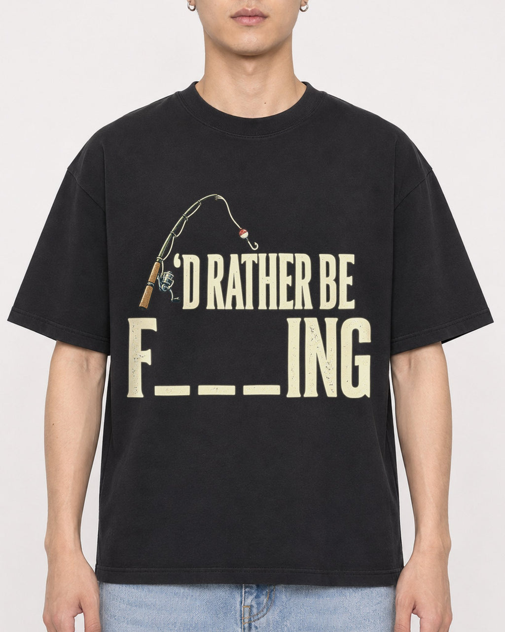 Mockup Boxy Heavyweight Tee Black male close-up 21