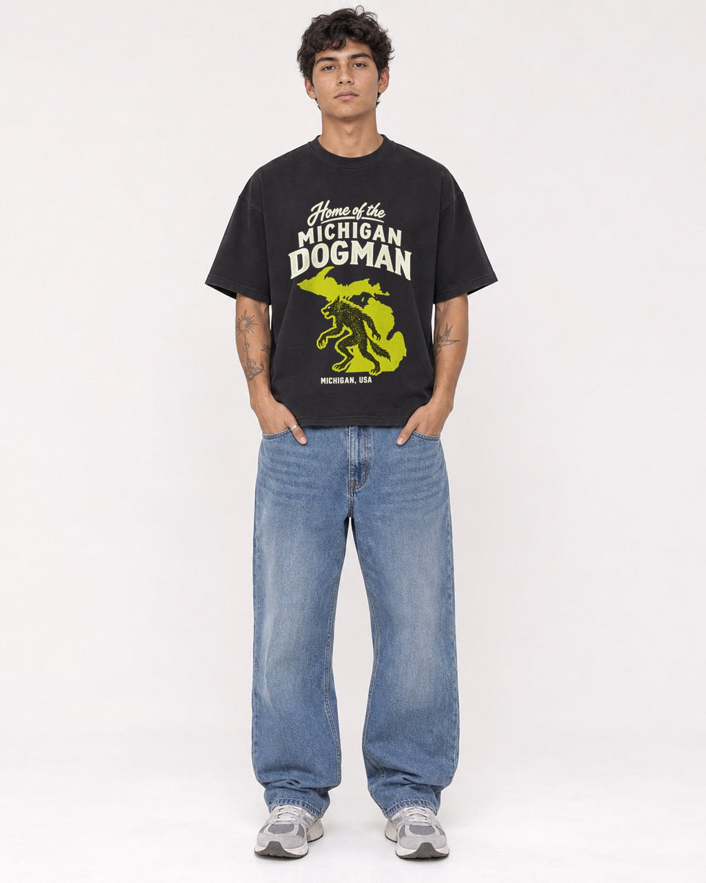 Mockup Boxy Heavyweight Tee Black male full-body 06