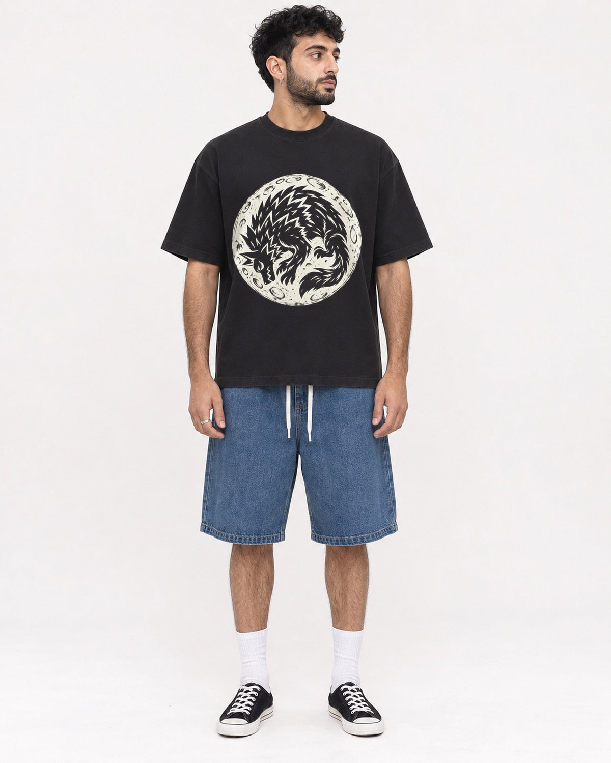 Mockup Boxy Heavyweight Tee Black male full-body 07