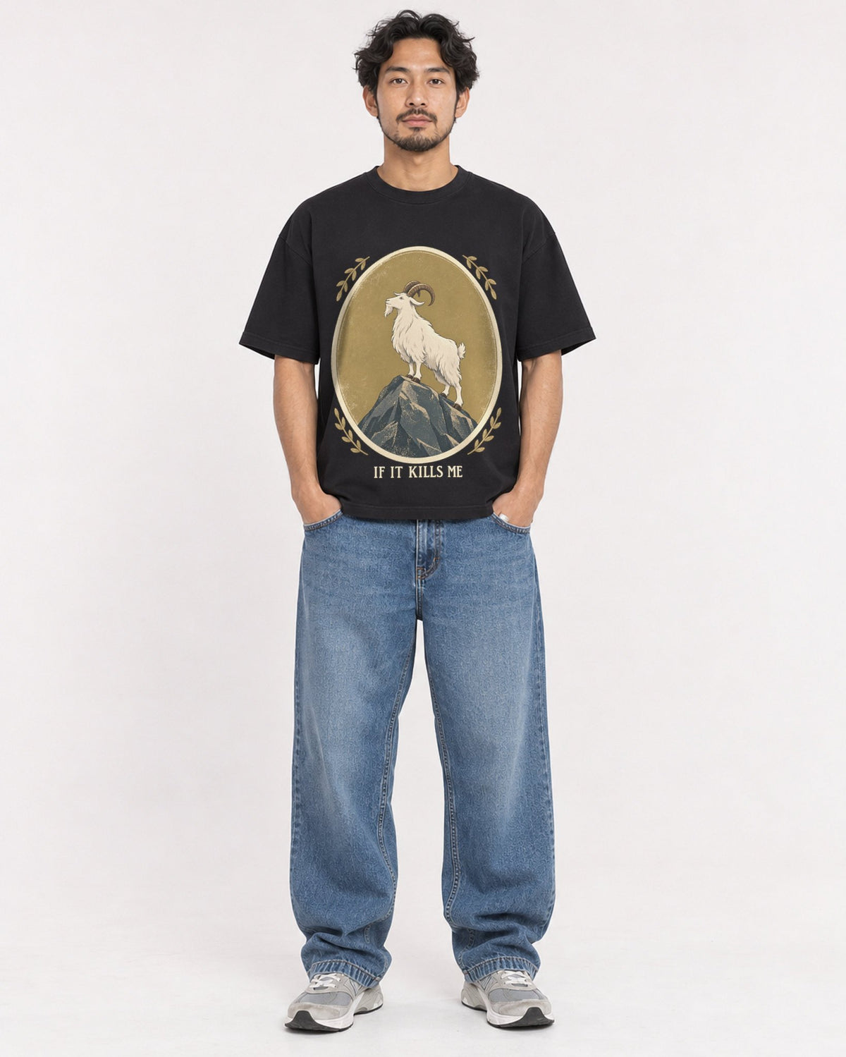Mockup Boxy Heavyweight Tee Black male full-body 02