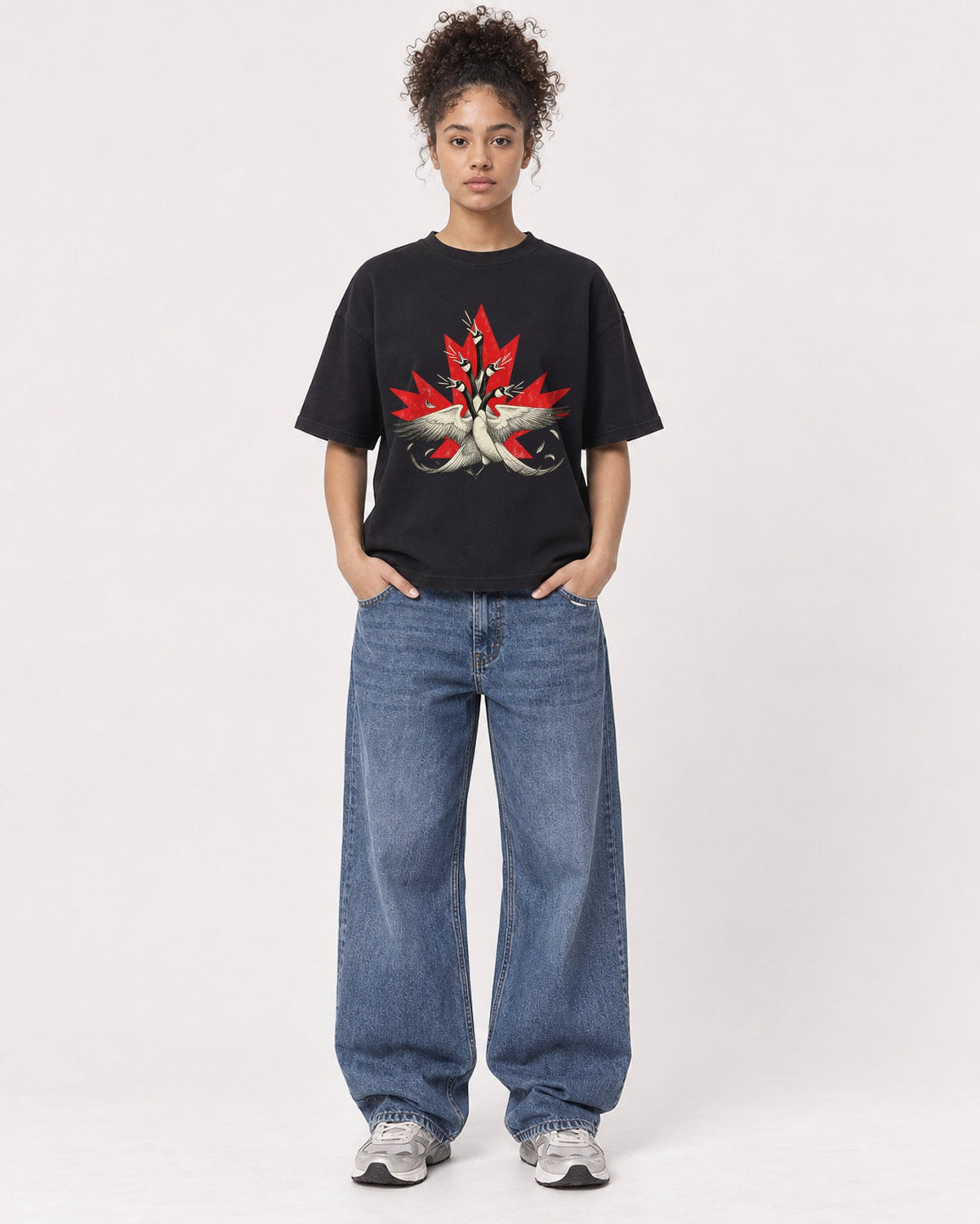 Mockup Boxy Heavyweight Tee Black female full-body 20