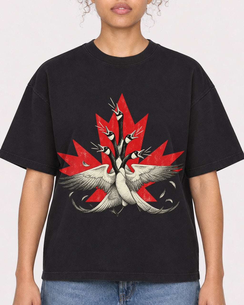 Mockup Boxy Heavyweight Tee Black female close-up 20