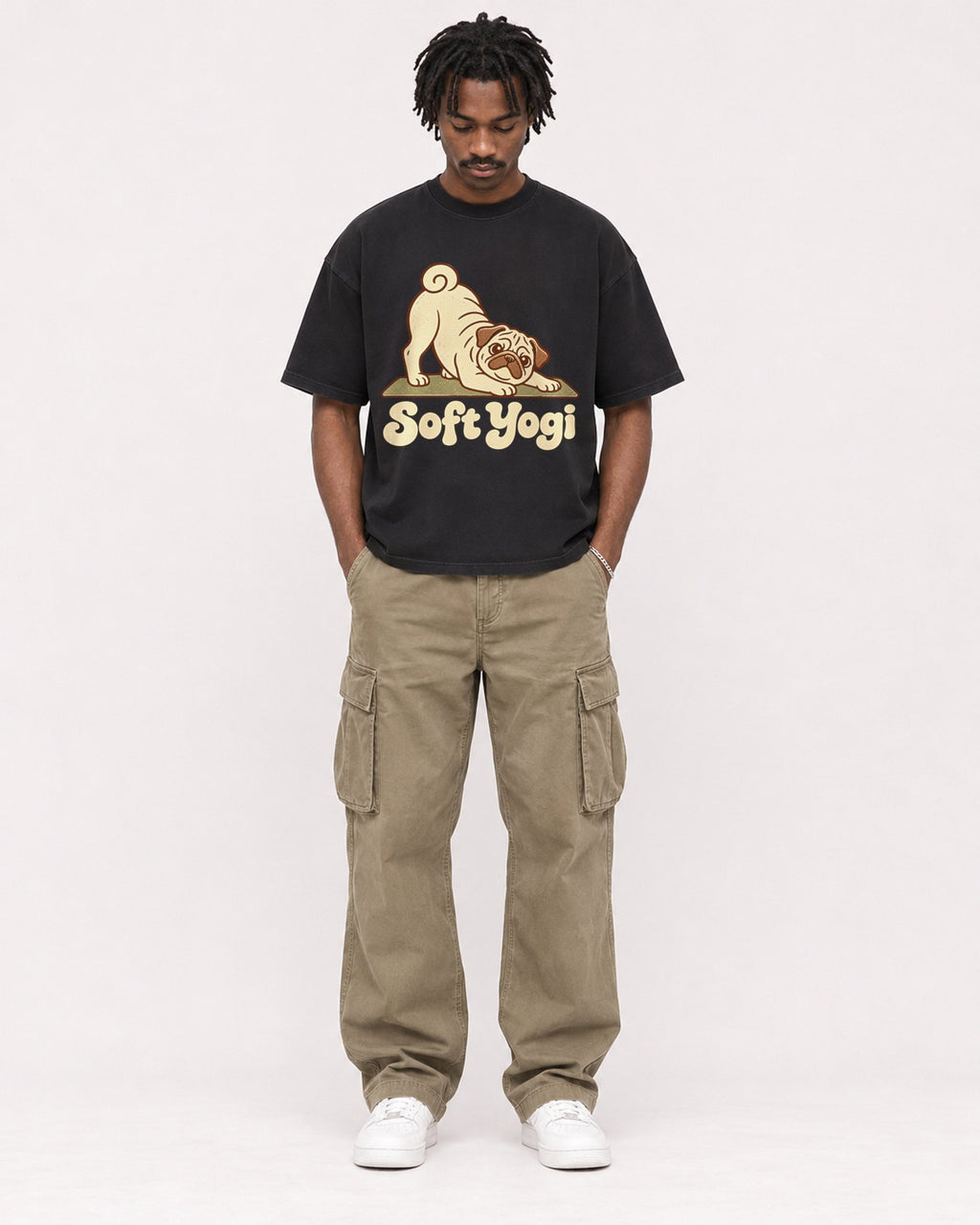 Mockup Boxy Heavyweight Tee Black male full-body 04