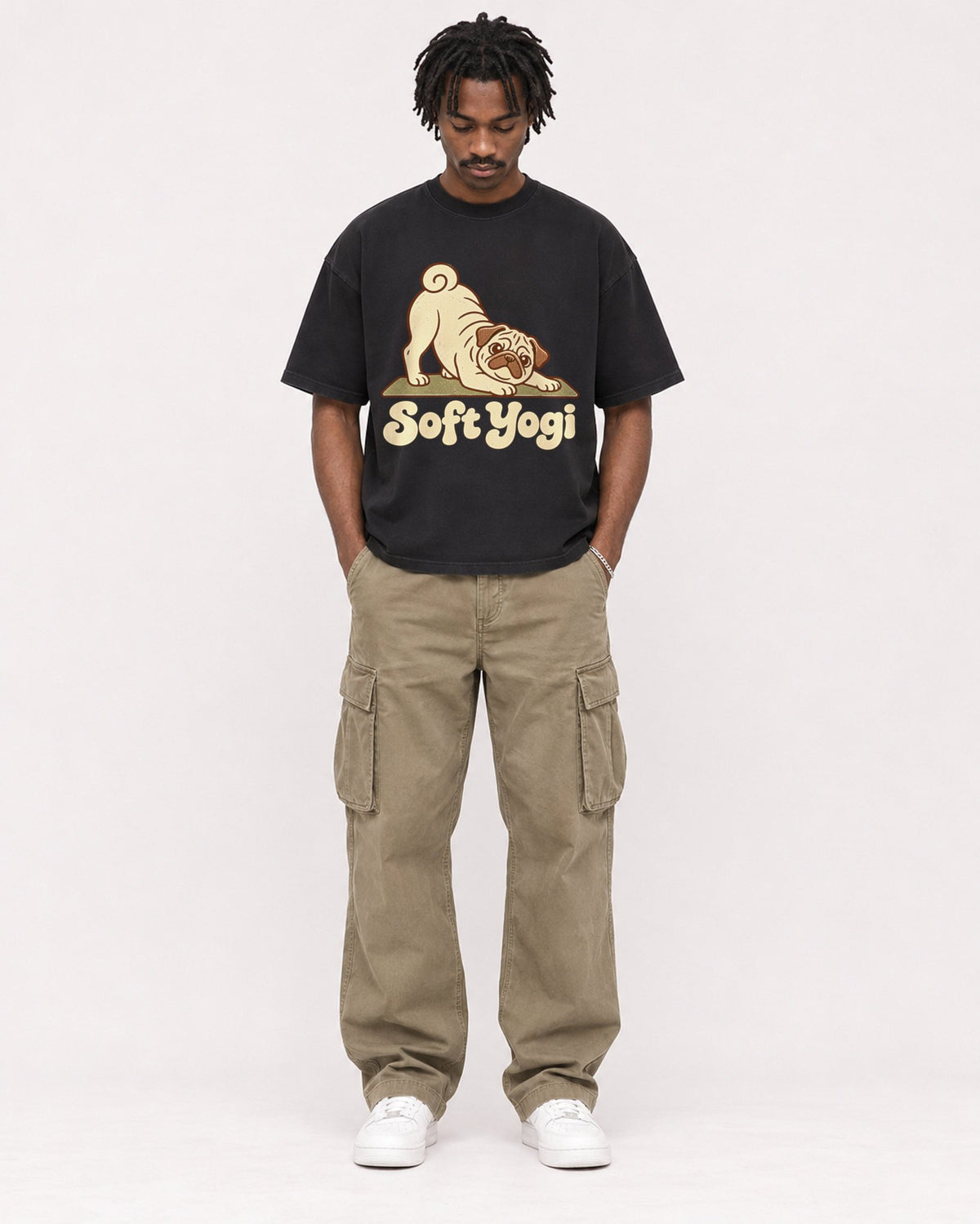 Mockup Boxy Heavyweight Tee Black male full-body 04
