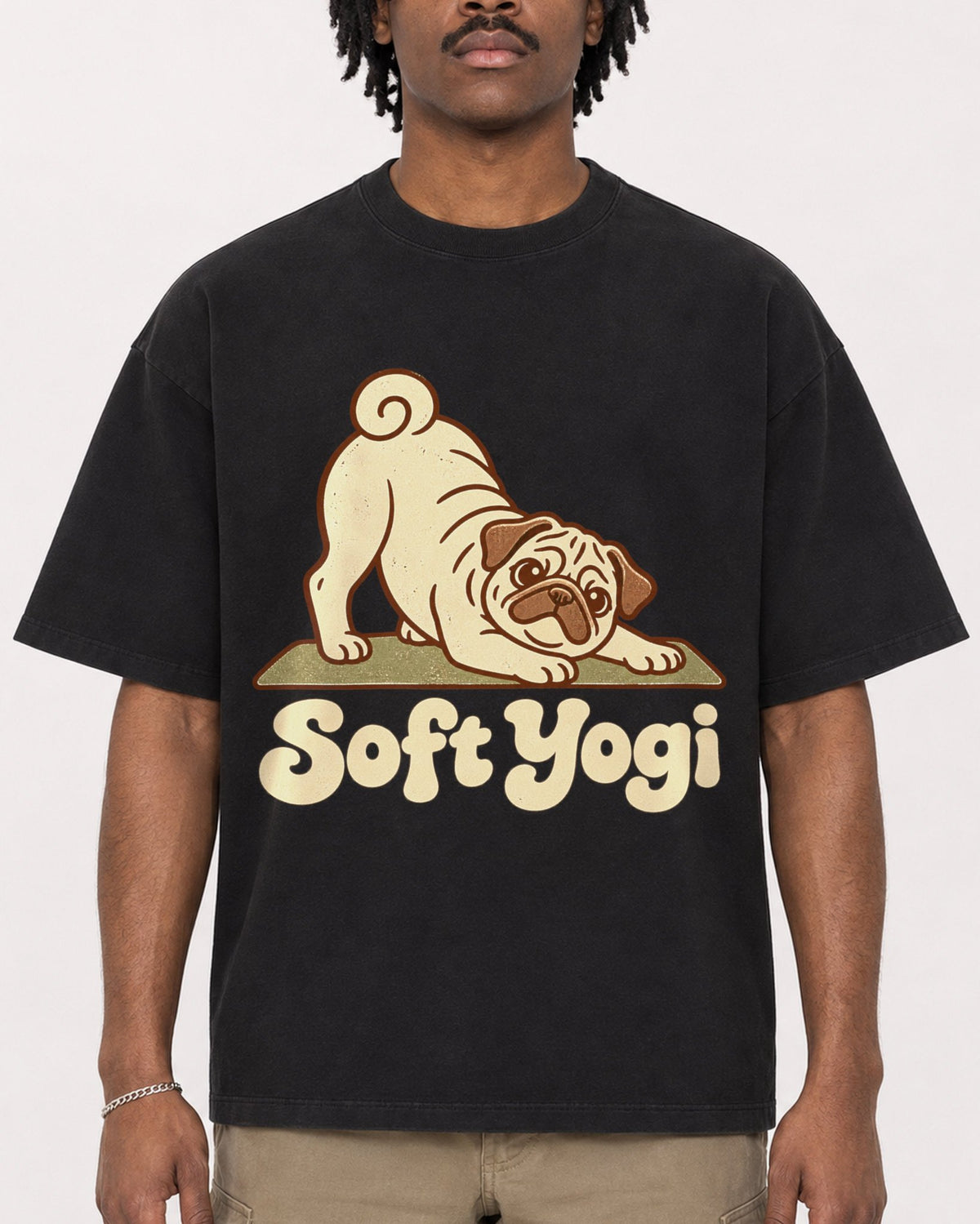 Mockup Boxy Heavyweight Tee Black male close-up 04