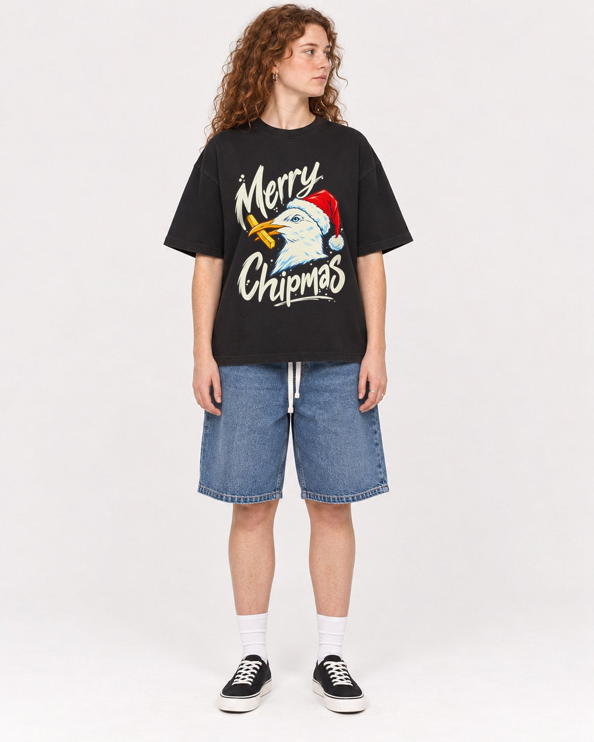 Mockup Boxy Heavyweight Tee Black female full-body 09