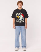 Mockup Boxy Heavyweight Tee Black male full-body 09