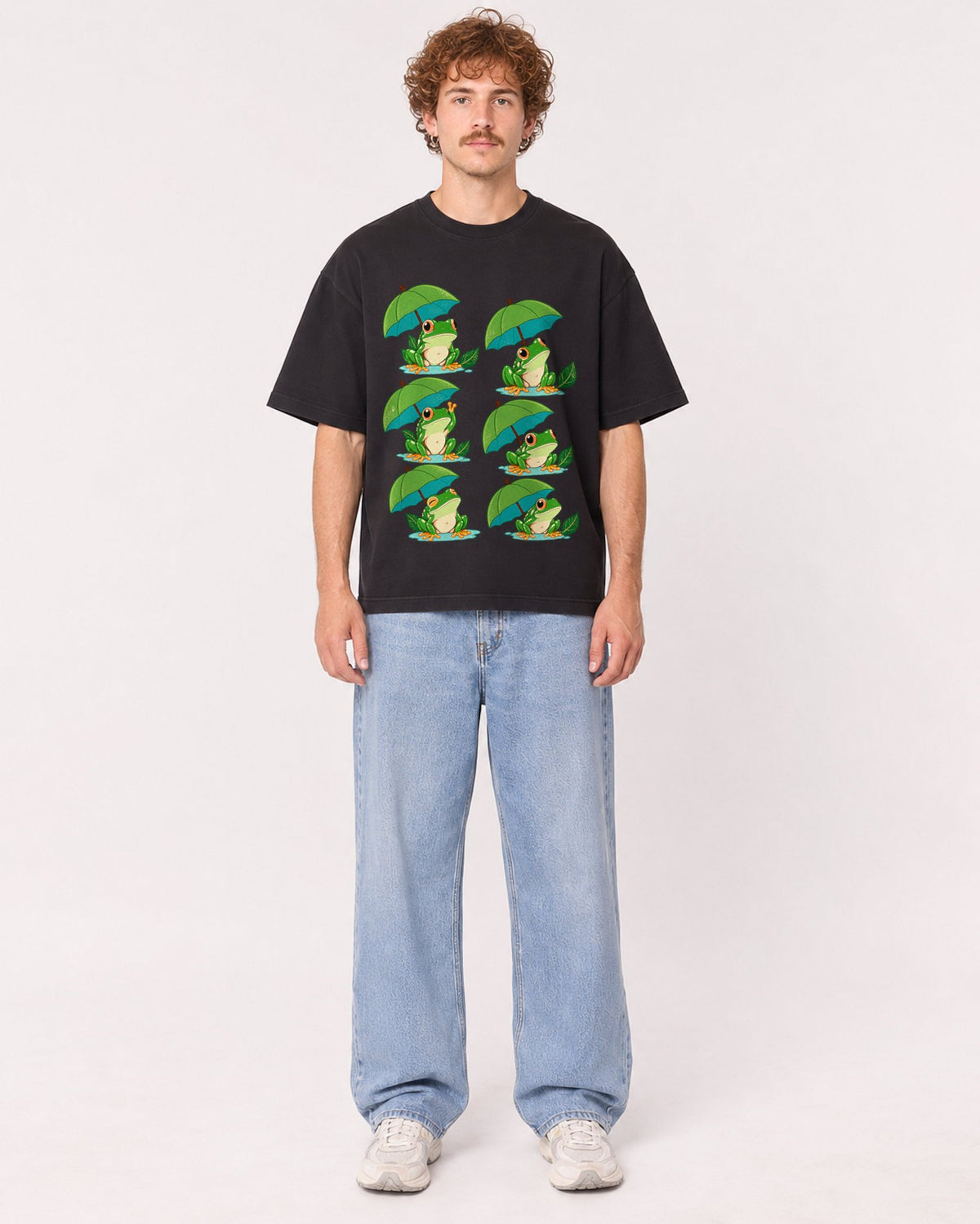 Mockup Boxy Heavyweight Tee Black male full-body 09