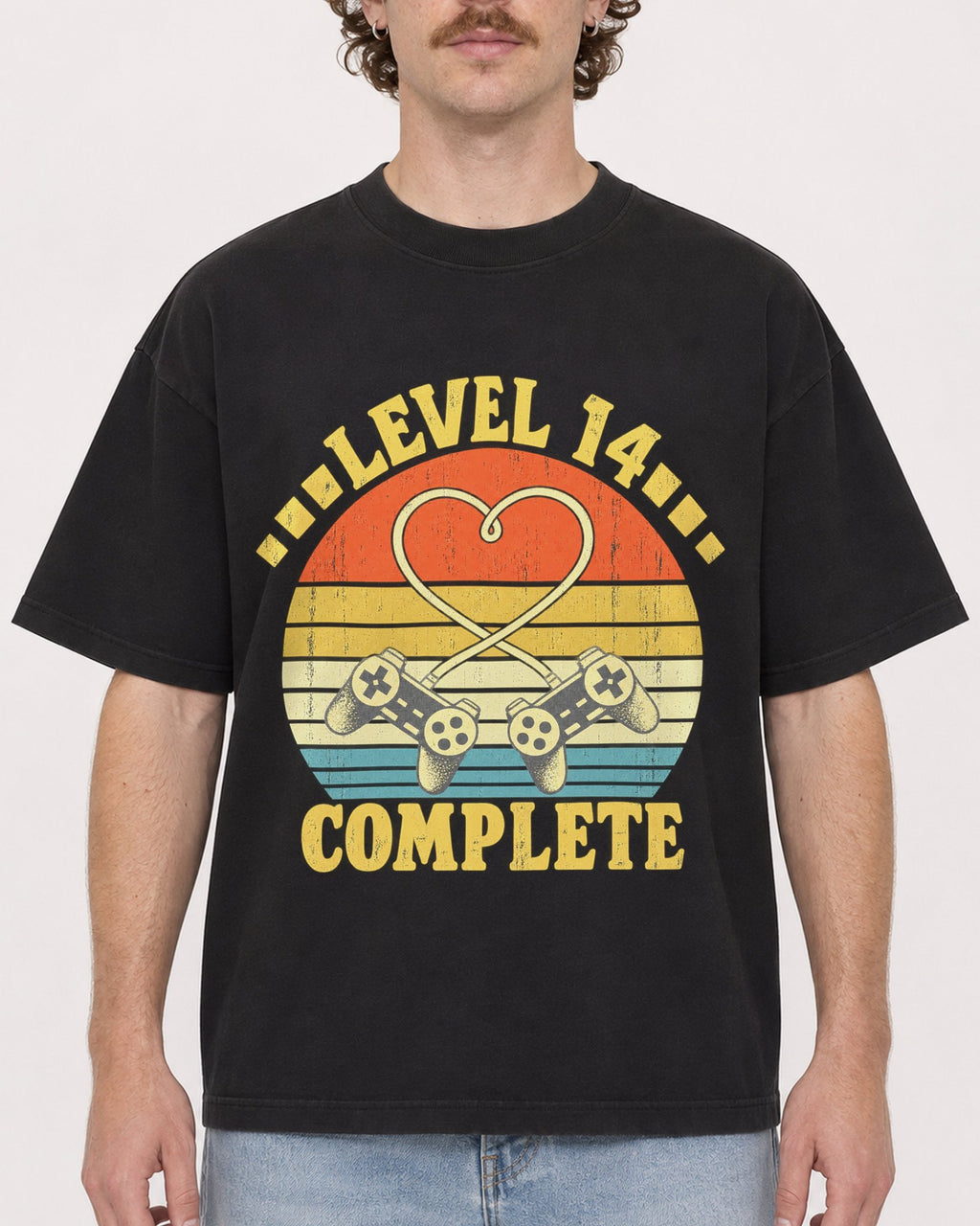 Mockup Boxy Heavyweight Tee Black male close-up 09