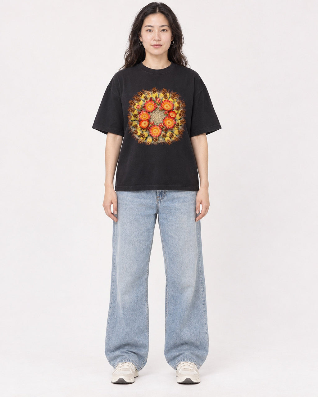 Mockup Boxy Heavyweight Tee Black female full-body 03